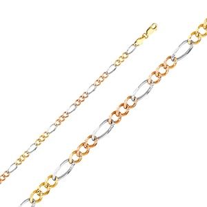 14K 4.6mm Figaro 3+1 Concave bracelet - 7.5"